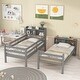 preview thumbnail 6 of 7, Gray Solid Wood Detachable Bunk Beds with Bookcase Headboard, Safety Rail, Ladder, Converts to 2 Beds