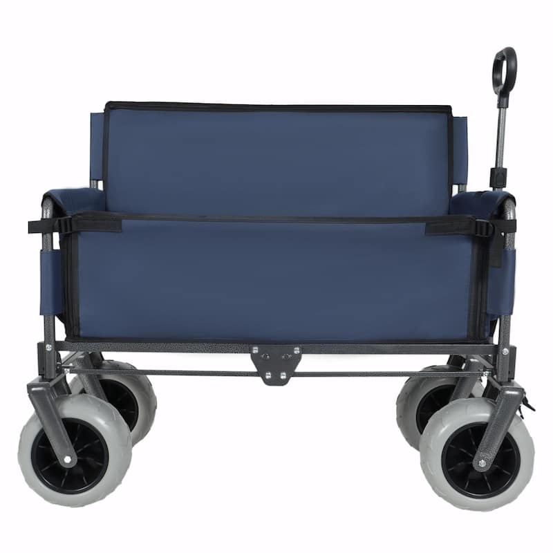 3-in-1 Folding Wagon with Bench Seat - 500lbs Capacity, 9"x4" Beach Tires
