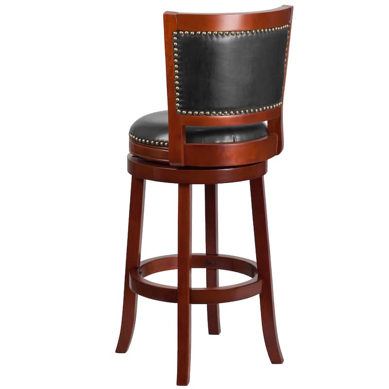 30'' High Wood Barstool with Open Panel Back and LeatherSoft Swivel Seat - 21.25"W x 19.25"D x 44"H - 21.25"W x 19.25"D x 44"H