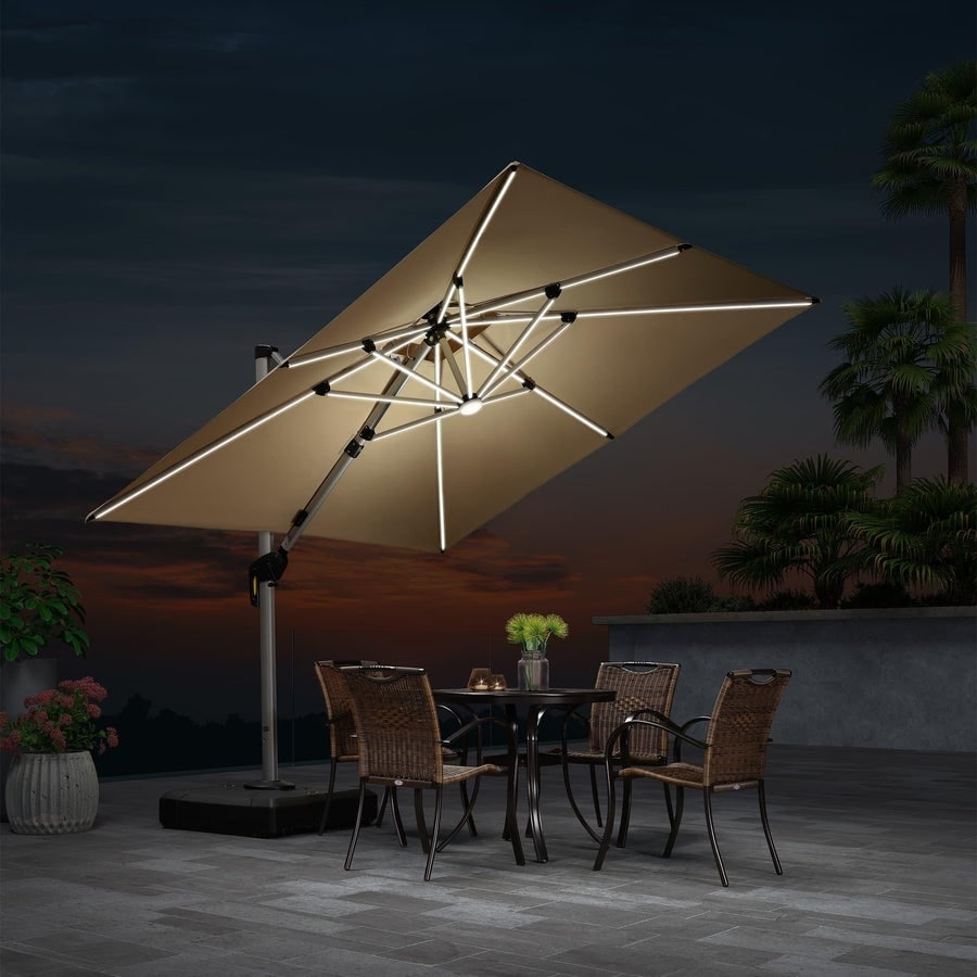 PURPLE LEAF 9 ft Double Top Solar Powered LED Square Patio Cantilever Umbrella with Base