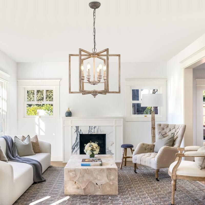 Bella Depot 15.7" 6-Light Wood Chandelier Adjustable Pendant Light for Dining Room Bedroom