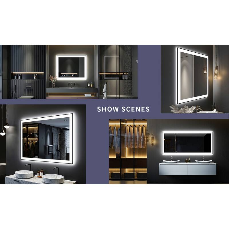 Rectangular LED Light Anti-Fog Vanity Mirror with Backlit, Front Light - 24 in. W x 36 in. H