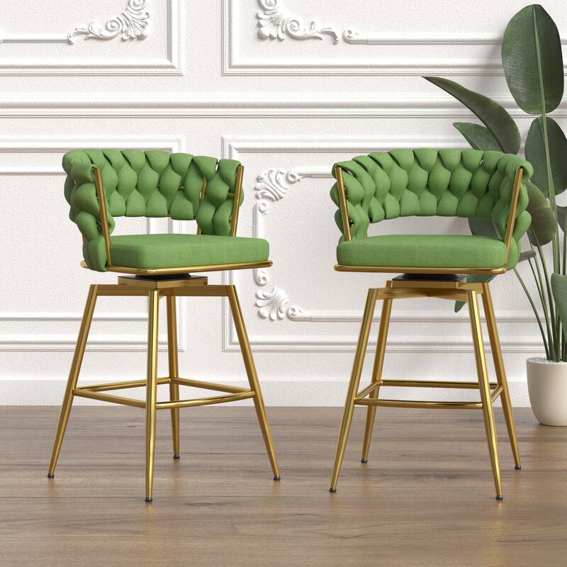 Set of 2 360 Degree Swivel Upholstered Arm Bar Stool,with Golden legs and Footrest