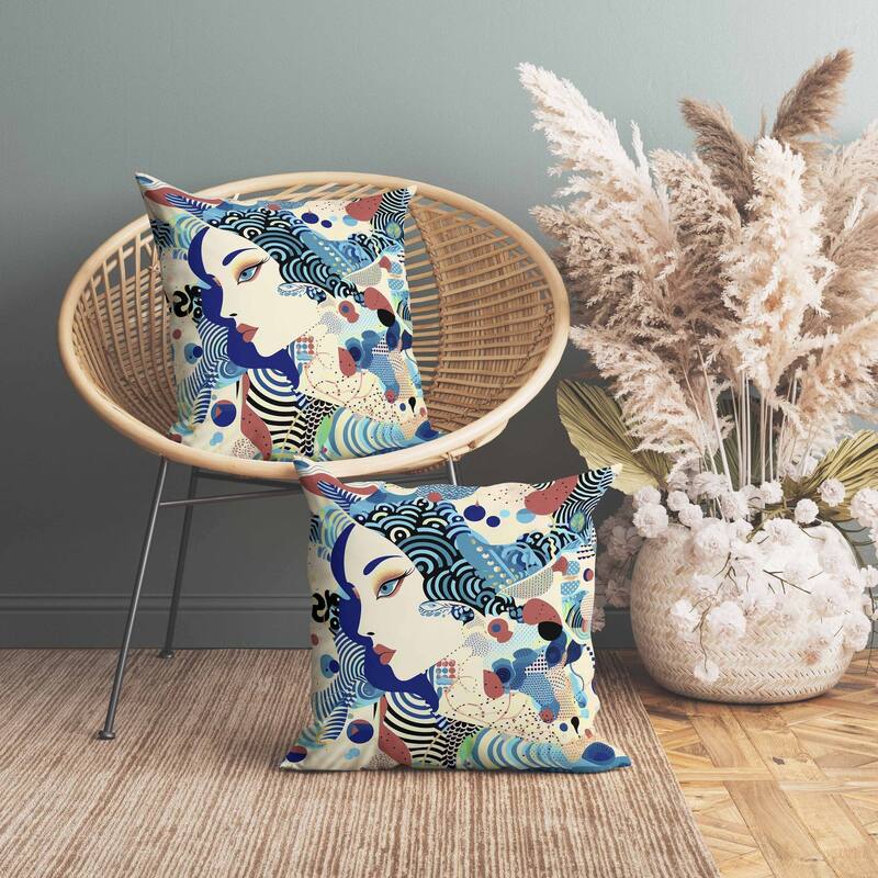 Modern Magic Faux Suede Reversible Throw Pillow Blue and Cream