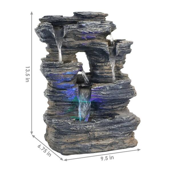 Five Stream Rock Cavern Tabletop Fountain with Multi Colored LED Light