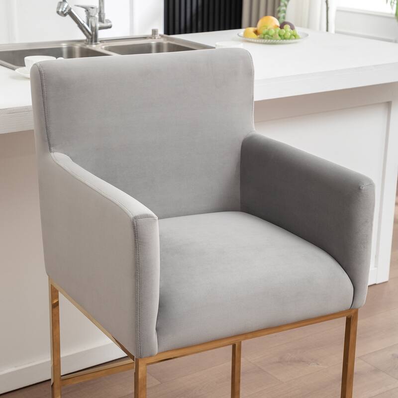 SEYNAR Mid Century Modern Velvet Accent Armrest 27-inch Tall Bar Stool Set of 2 with Metal Frame
