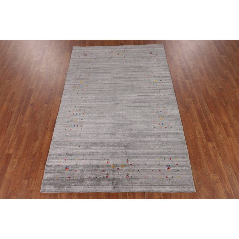 Tribal Striped Gabbeh Oriental Area Rug Handmade Silk Carpet - 5'0" x 7'9"