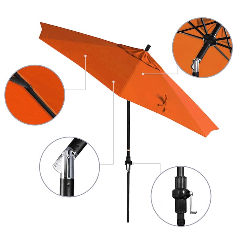 California Umbrella 9' Rd Golden State Series Patio Umbrella Black Aluminum Frame Crank Lift Collar Tilt Pacifica Pacific Blue