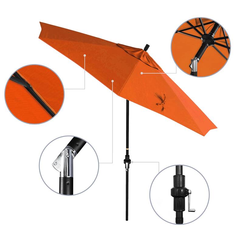 California Umbrella 9' Rd. Aluminum Patio Umbrella, Deluxe Crank Lift with Collar Tilt, Black Frame Finish, Pacifica Fabric