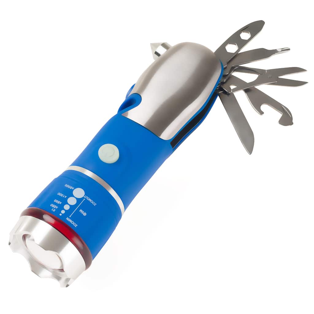 Multi Tool LED Flashlight - Survival Tool with Glass Breaker and Seatbelt Cutter by Stalwart (Blue)