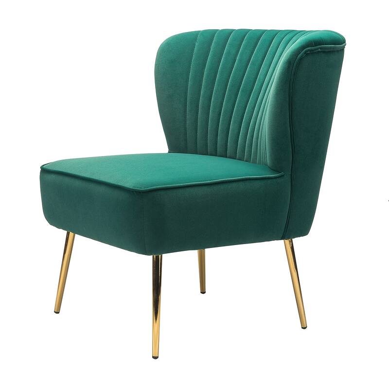 Monica Living Room Armless Accent Comfy Chair with Tufted Back and Metal Legs by HULALA HOME