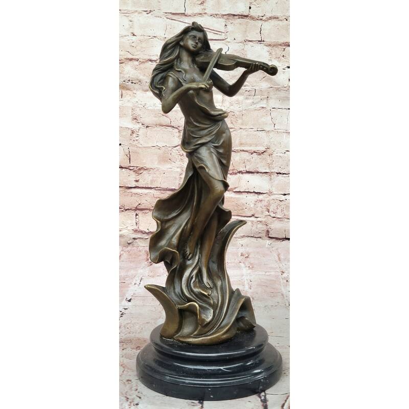 Bronze Violinist Statue – Graceful Female Musician Sculpture For Home Or Studio Decor