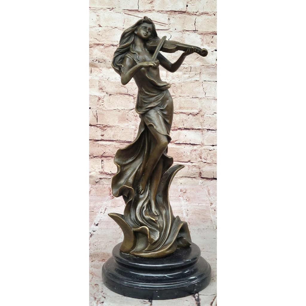 Bronze Violinist Statue – Graceful Female Musician Sculpture For Home Or Studio Decor