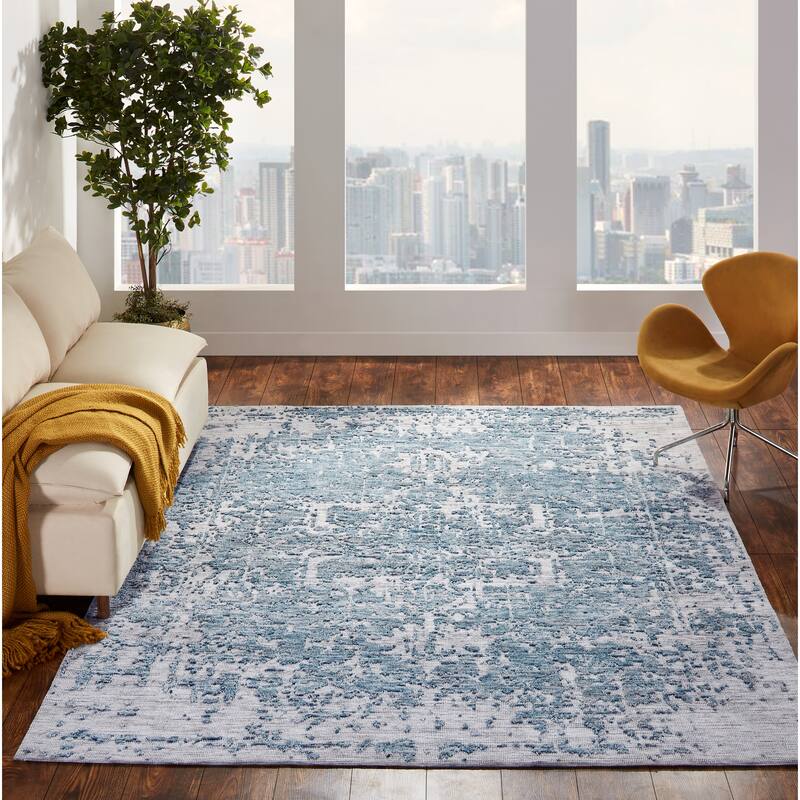 Abstract Oriental Area Rug - 8'6" X 11'6" - Blue Waters