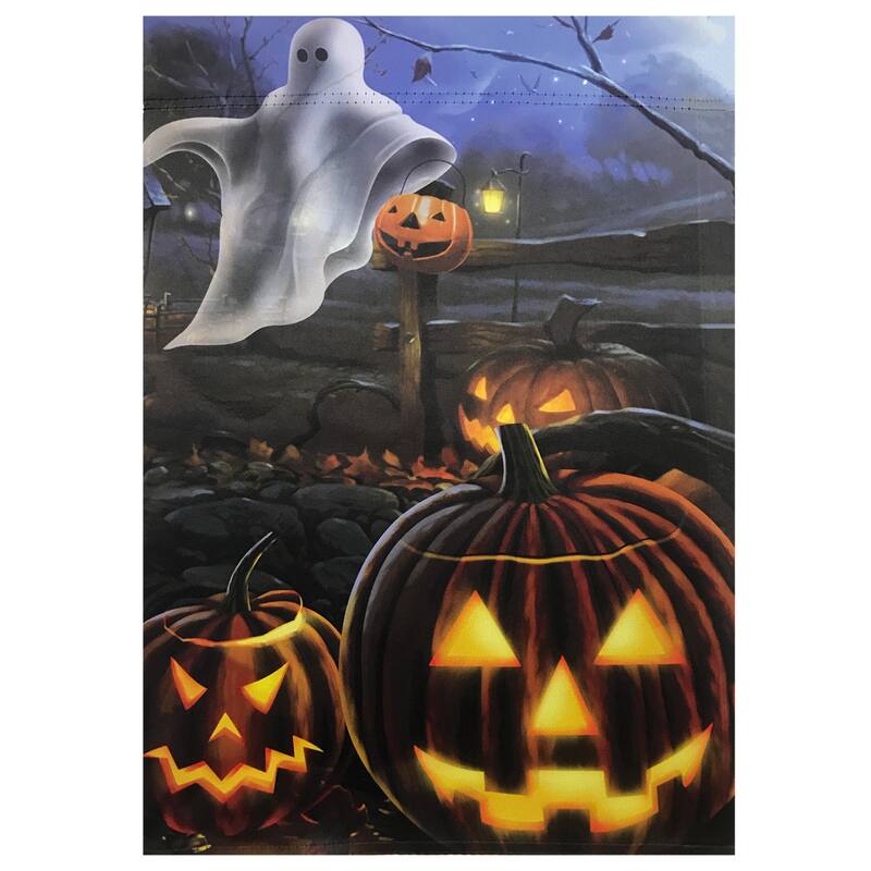 Pumpkins and Ghost Spooky Halloween Outdoor Garden Flag 12.5" x 18"