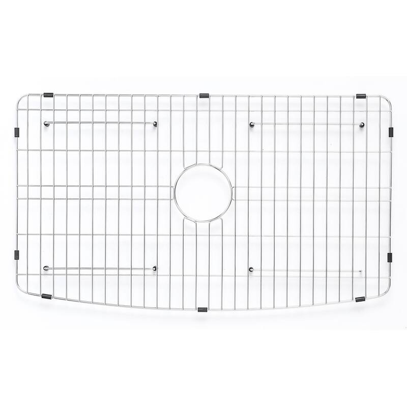 ALFI Brand White Smooth Curved Apron 33" x 20" Single Bowl Fireclay Farm Sink with Grid
