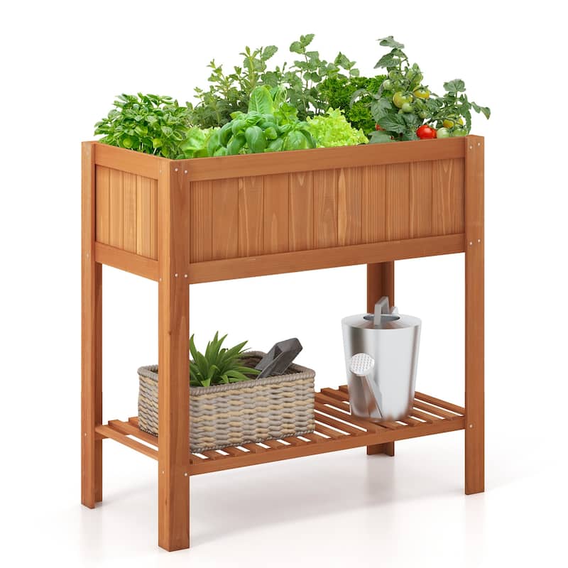 Costway Raised Garden Bed 39 x 20 x 39 in Outdoor Fir Wood Planter Box - 39''x20''x39'' (L x W x H)