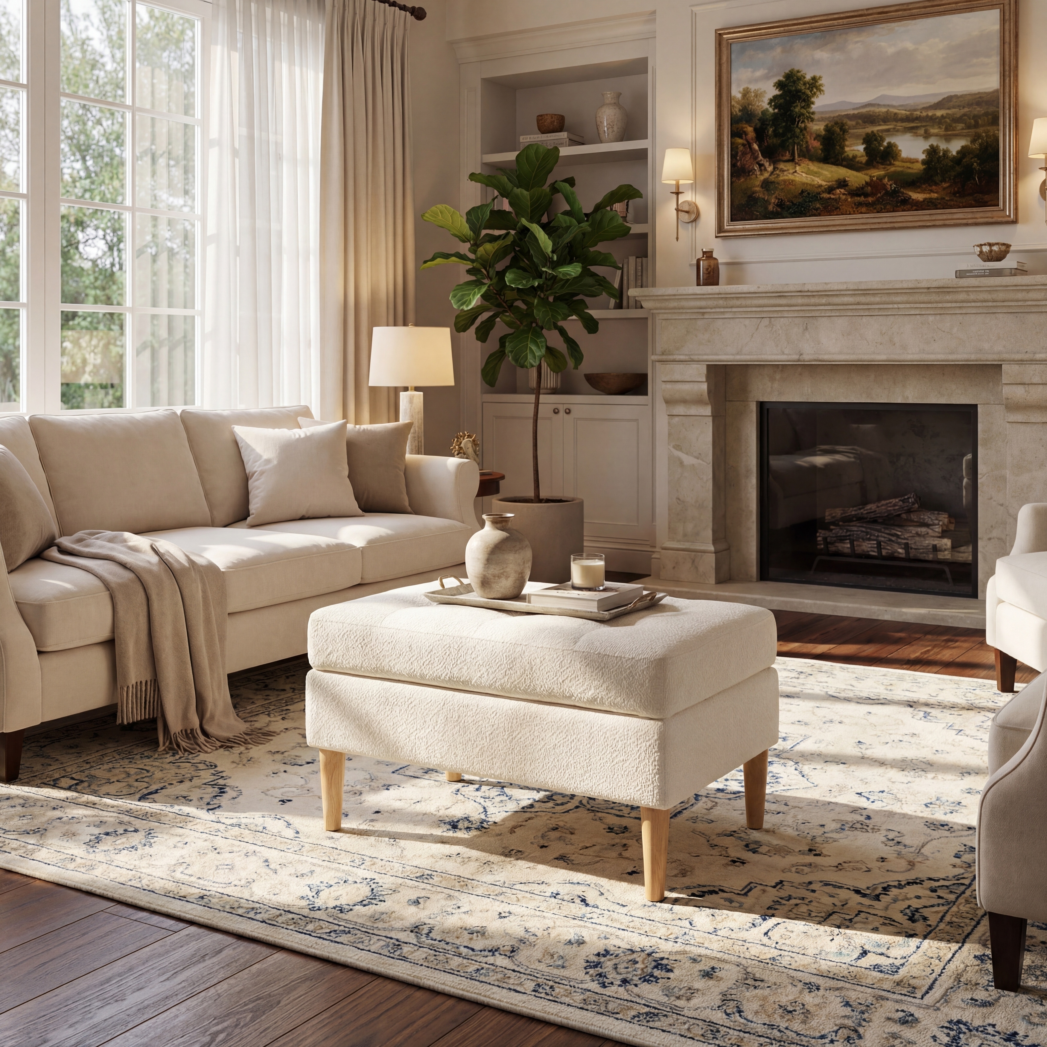 Christopher Knight Home- Modern Mid-Century Upholstered Tufted Ottoman with Solid Wood Legs & Versatile Use