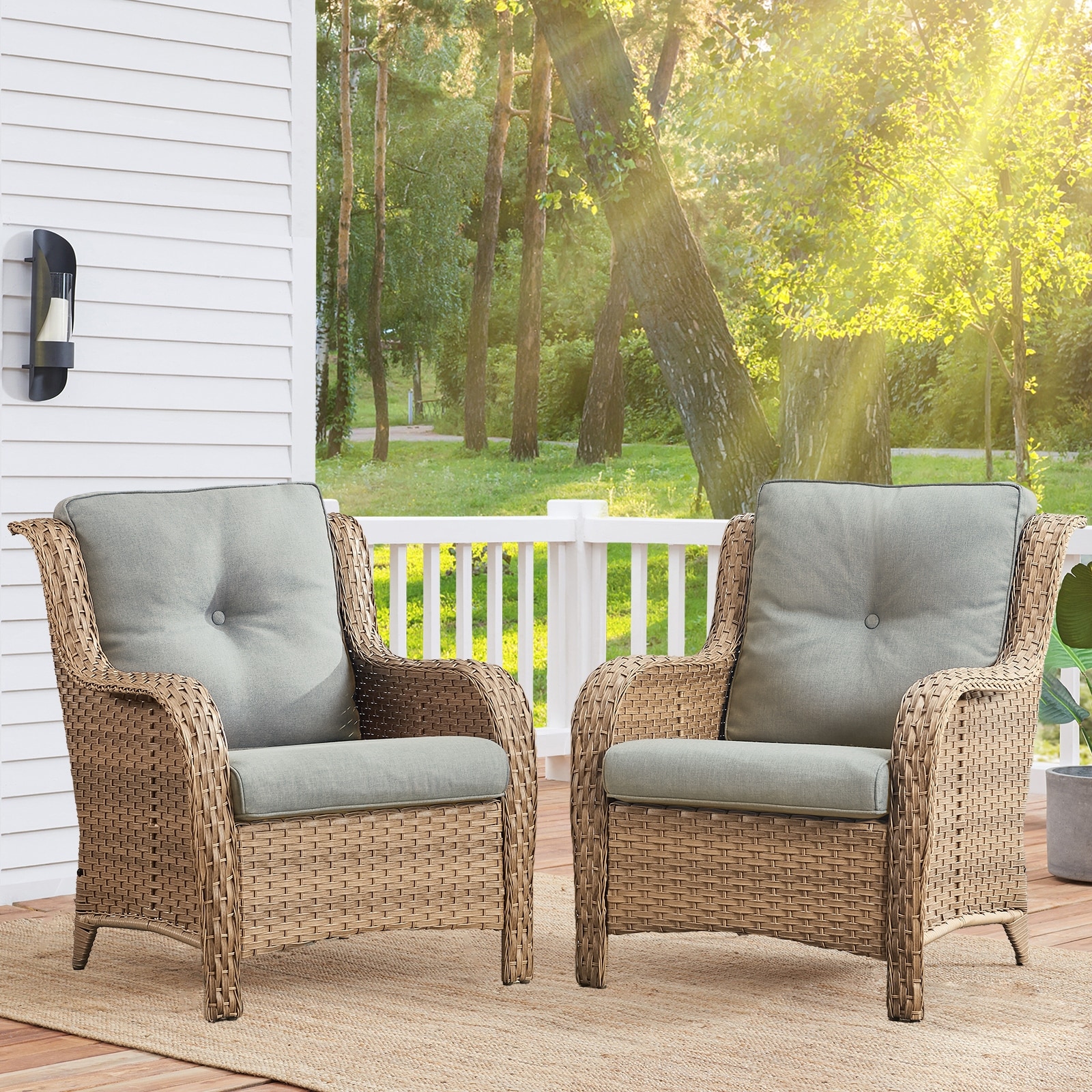2 Peices Wicker Chairs Wide Armchair