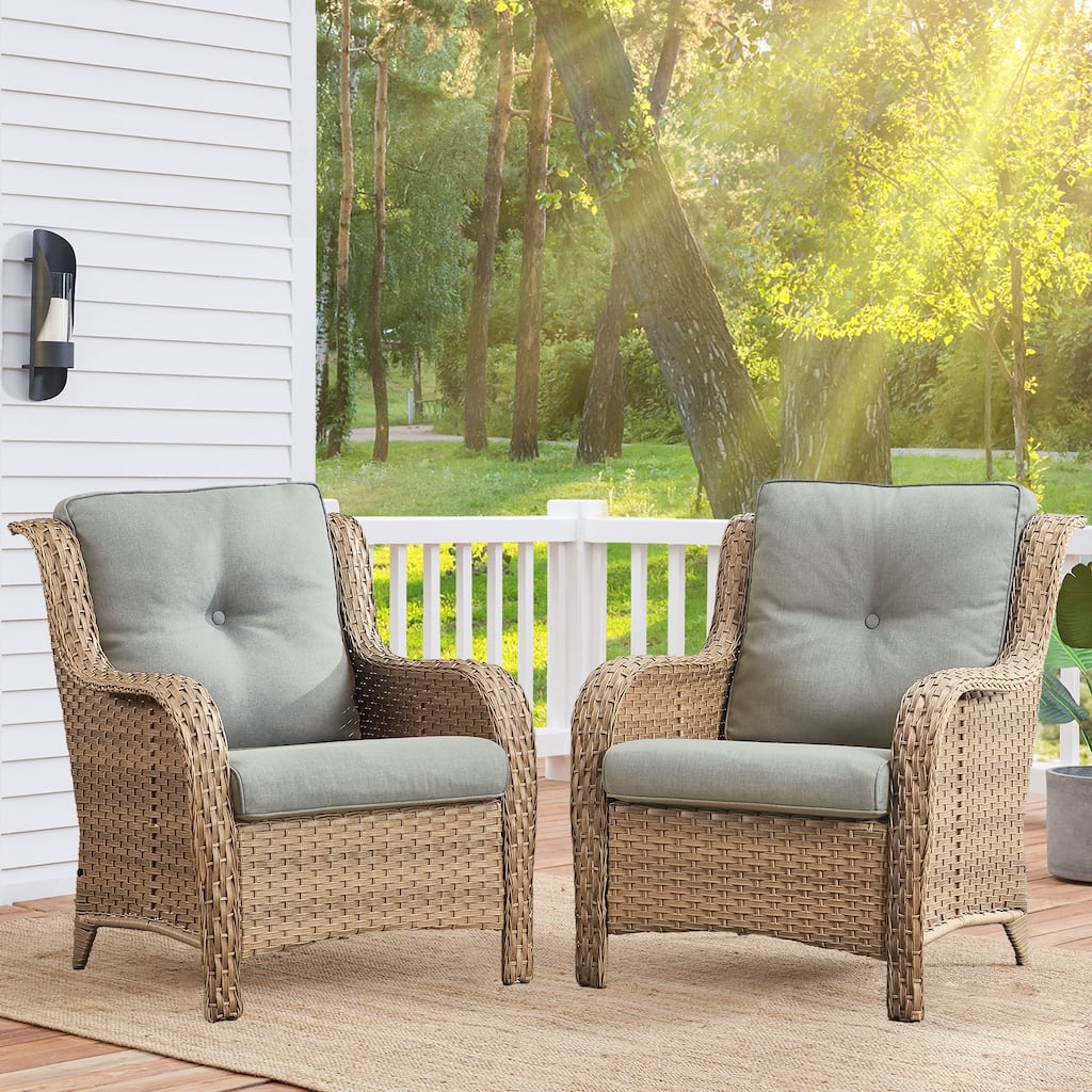 Outdoor Wicker High Back Club Chair Yellow-Beige - Yellow