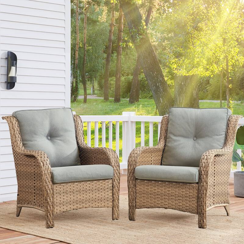 Outdoor Wicker High Back Club Chair Yellow-Beige - Yellow - Yellow - Beige