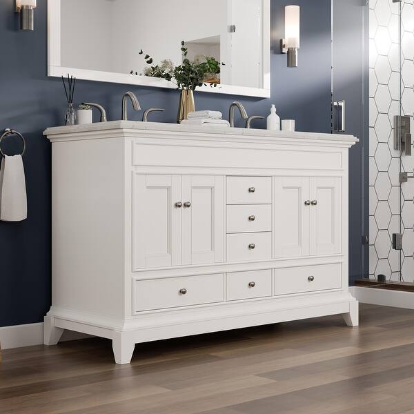 Elite Stamford 48 in. W x 22 in. D x 34 in. H Bath Vanity in Gray with White Carrara Marble Top with White Sink