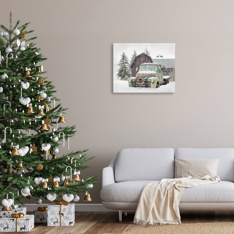 Stupell Rural Vintage Truck & Barn Snowy Winter Landscape Canvas Wall Art - Green
