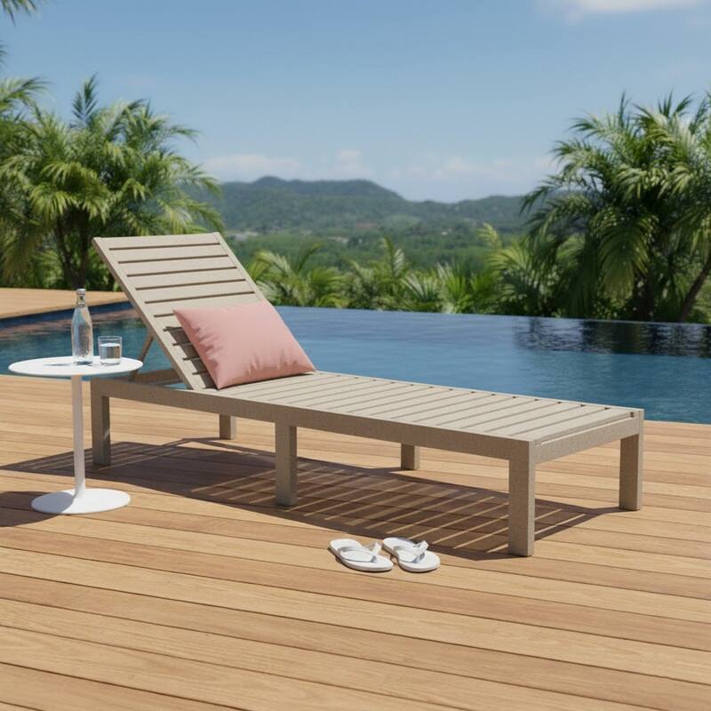 Adjustable 5-Position Reclining Sun Lounge Chair with Wood Texture Design - UV-Protected, Weatherproof Polypropylene Resin