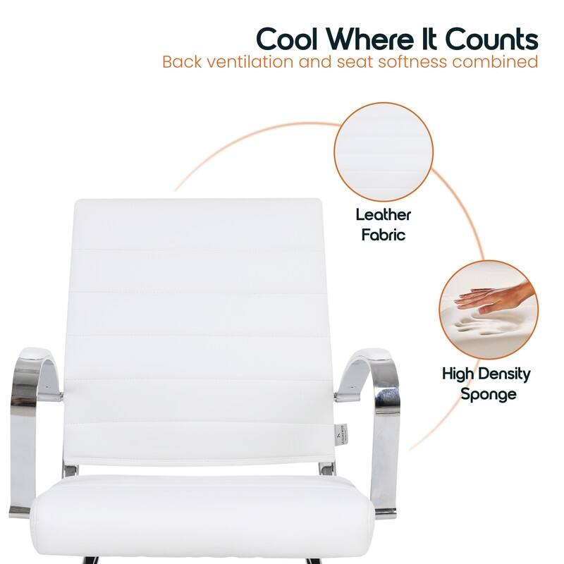 Benmar Series Mid Back Modern Leather Office Executive Desk Chair, Ergonomic Seating with Stainless Steel Sled Base