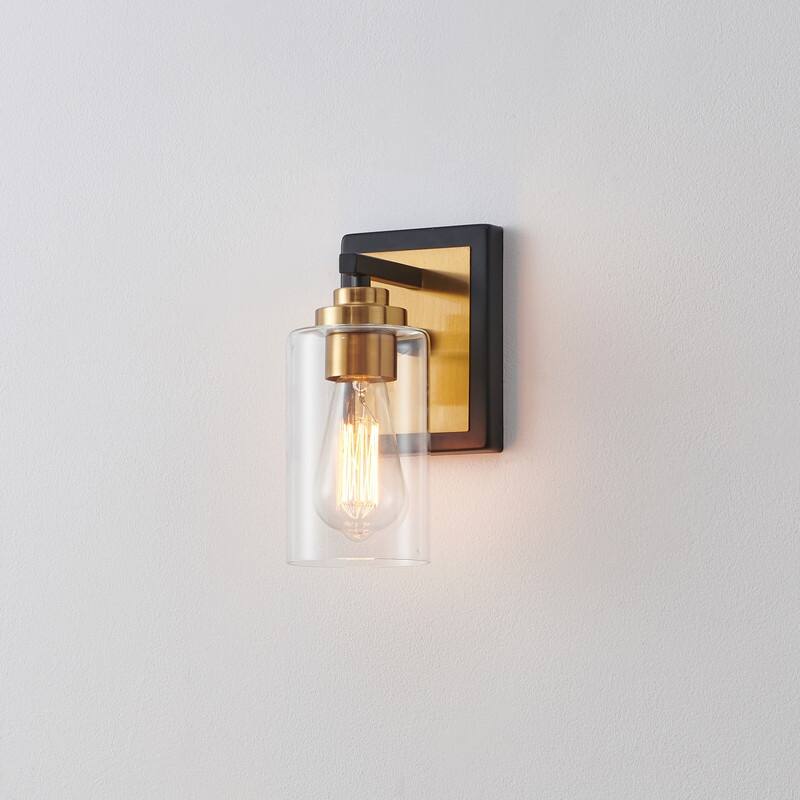 KAWOTI 9.5 Inch 1-Light Wall Sconce with Clear Glass Shade - Black & Gold