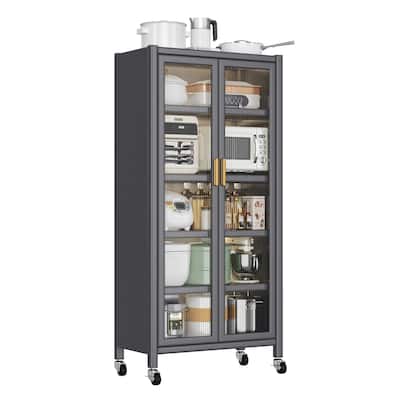 Open-door kitchen shelving Floor-to-ceiling multilevel household microwave storage cabinet bowls