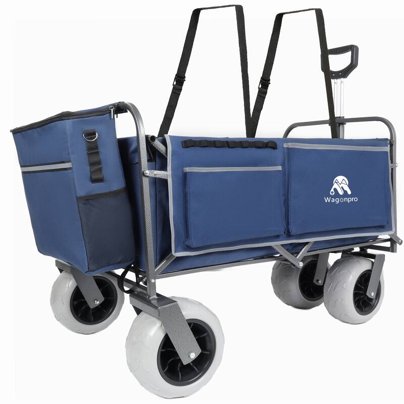 Beach Wagon with Big Wheels for Sand 500lbs capacity - All Terrain Steel Frame Utility Cart with 9" Pneumatic Tires