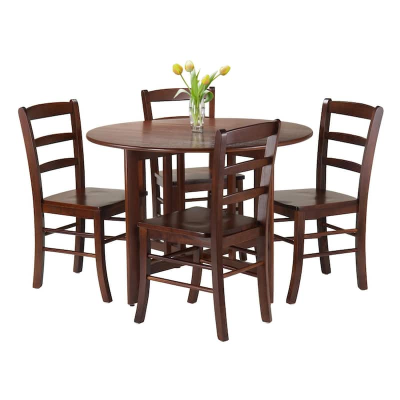 Round Drop Leaf Dining Table Set - 5 Piece Kitchen Table & Chairs - Victorian Style Furniture