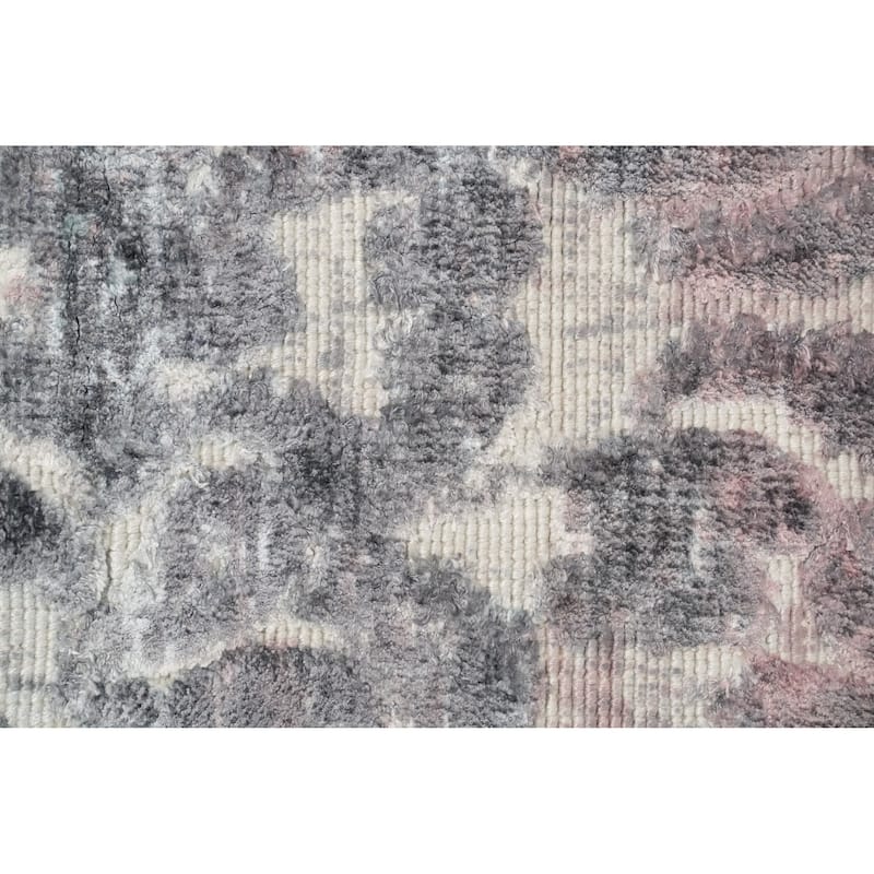 Hand Knotted Oriental Viscose Silk Carpet Modern Floral Greys & Charcoal Abstract Area Rug - 6' 11'' X 5' 6''
