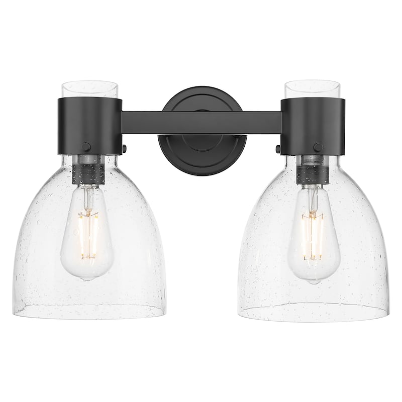 Innovations Lighting Downtown Urban - Lawton Bell - 2 Light 16" Wall-Mounted Bath Vanity Light - Matte Black, Seedy