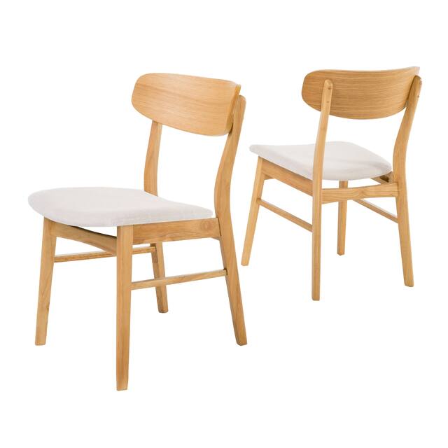Fabric-upholstered Wood Dining Chairs (Set of 2) by Christopher Knight - Light Beige/Natural Oak
