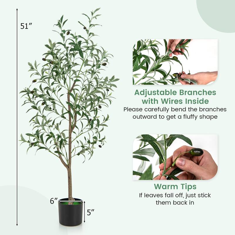 Gymax 4.5 FT Tall Artificial Olive Tree Set of 2 Fake Potted Trees w/