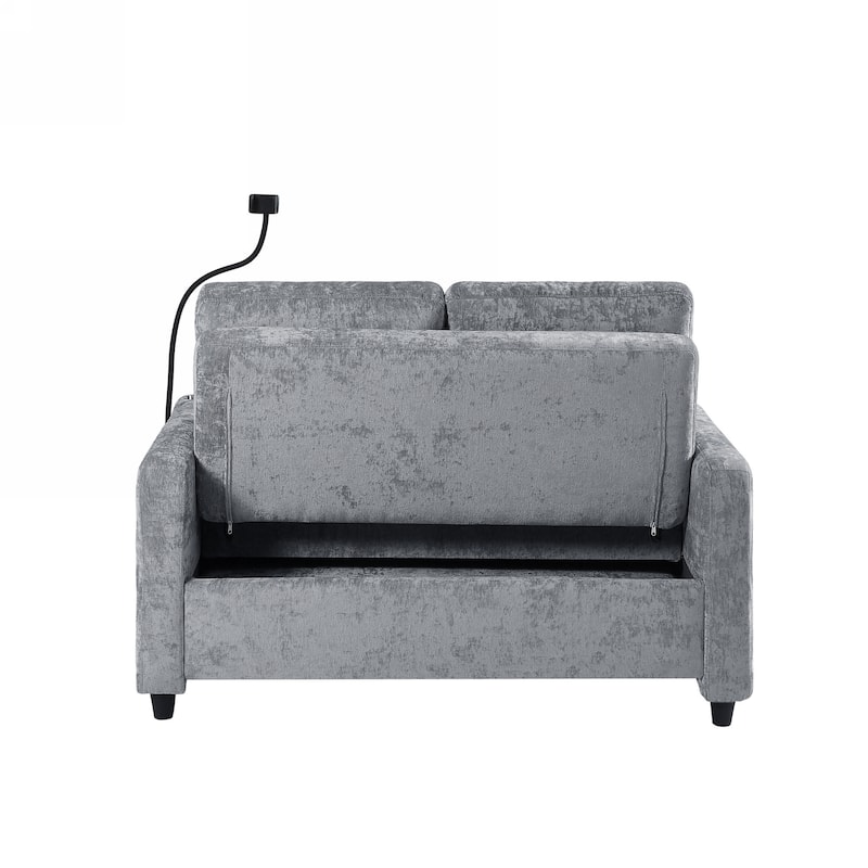 53.9" Chenille Convertible Loveseat with Pull-Out Bed, 3 USB Ports, and Smart Storage