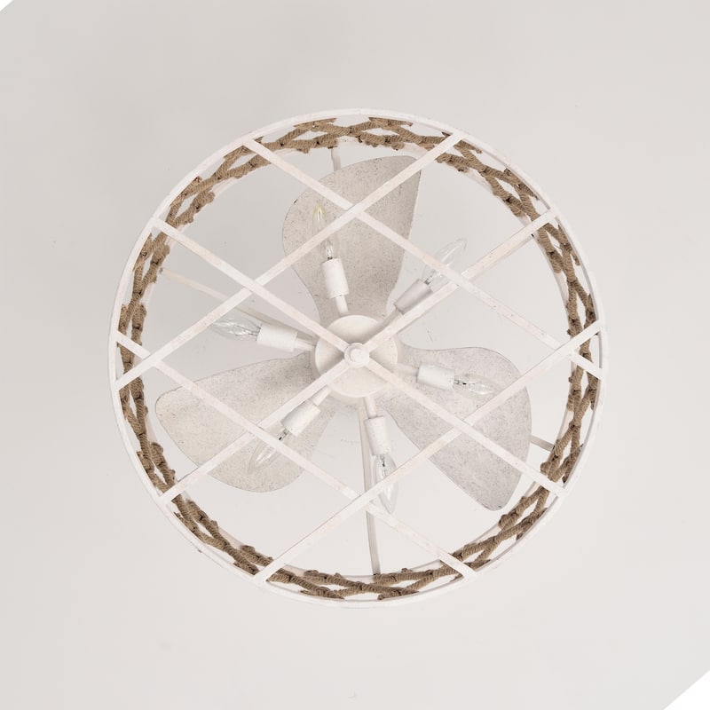 Shaunda 25 Inch Scandinavian Rope Details Fandlier 6 Light with Remote
