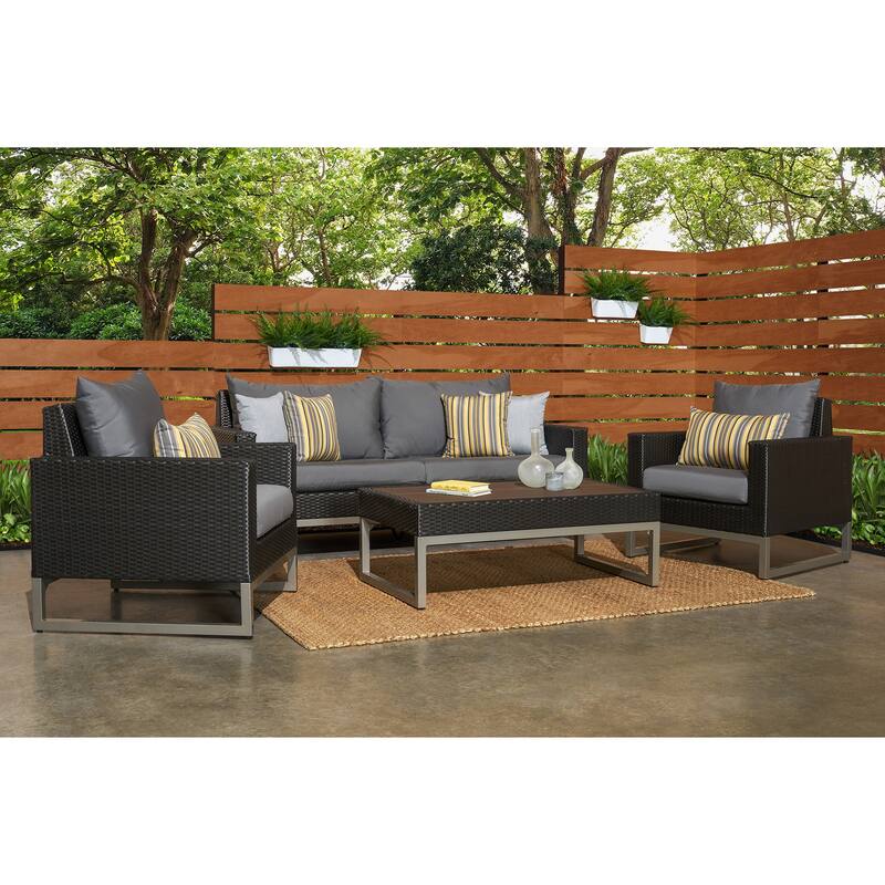 Milo Espresso 4 Piece Sunbrella Outdoor Patio Seating Set