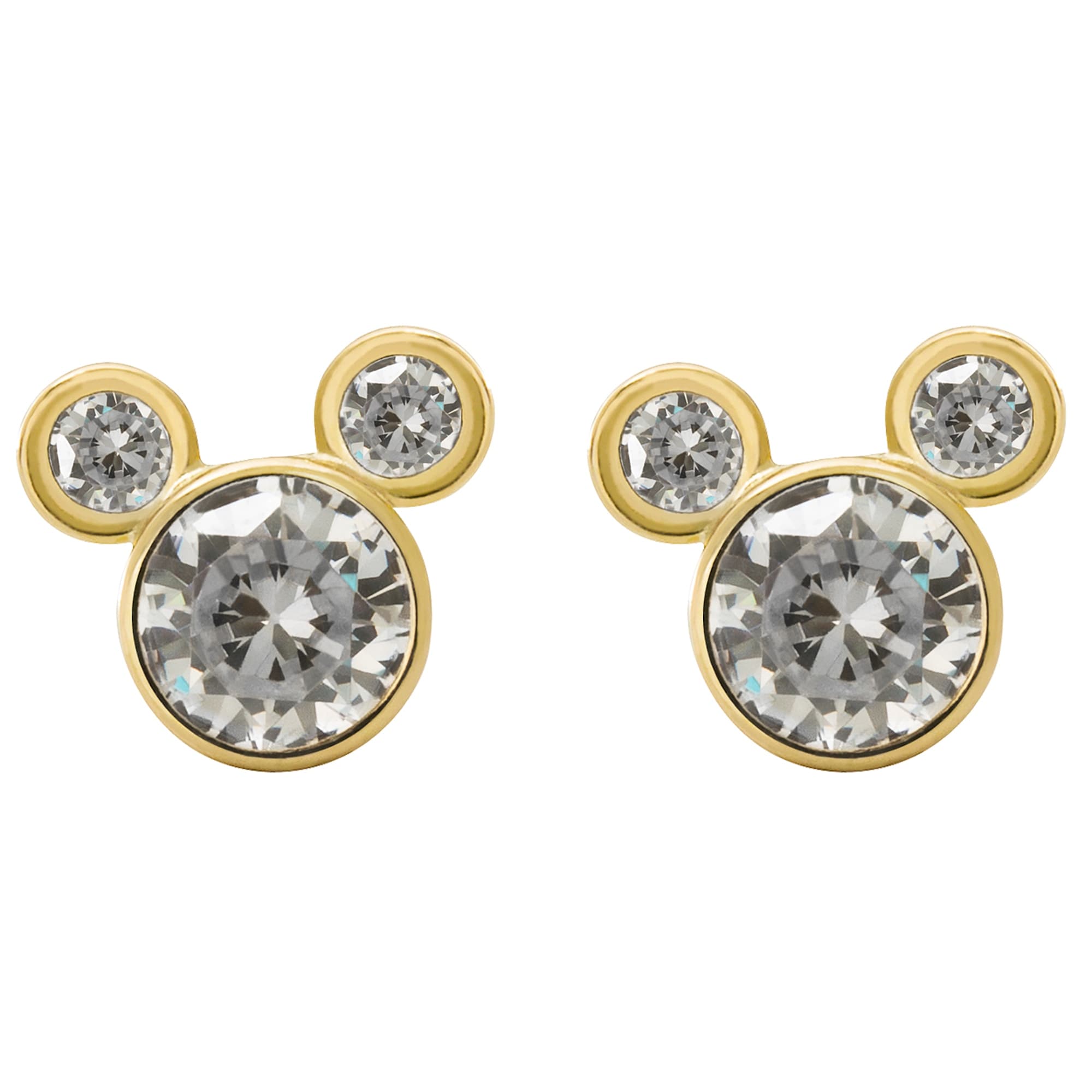 Disney Mickey Earrings 14K White Gold Plated Round Black CZ Screwback Earrings Jewellery