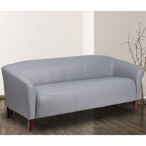 Classic Grey Bonded Leather Living Room Sofa with Cherry Finish Legs