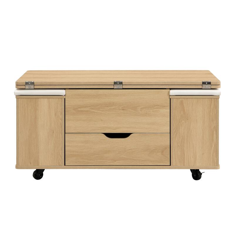 Multi-Functional Lift-Top Coffee Table with Hidden Storage and Stools,Table with 4 Stools and Casters