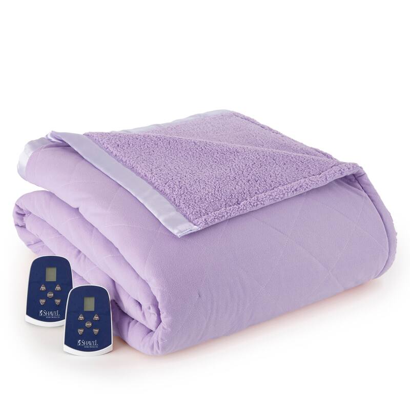 Shavel Quilted Micro Flannel® Sherpa 6-layer Heated Electric Blanket - Twin - Amethyst