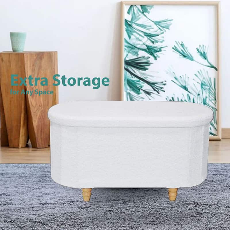 Brown Boucle Storage Ottoman Bench with Hidden Storage and Seat Top