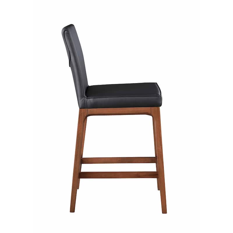 Somette Emily Low-Back Counter Stool with Wood Base and Black Upholstery - N/A