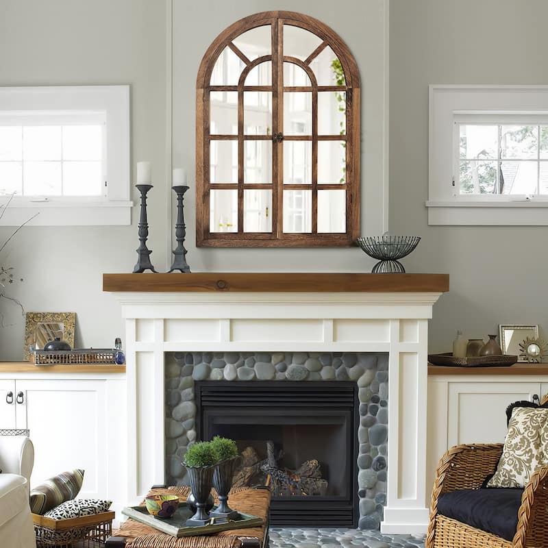 Rustic Wood Arched Window Wall Mirror - Distinctive Full Length Vanity Mirror