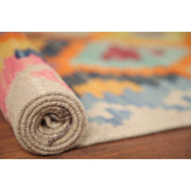 Hand Woven Oriental 100% Wool Carpet Southwestern All-Over Oranges & Rust Kilim Area Rug - 6' 7'' X 5' 0''