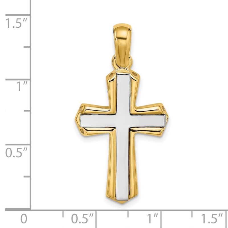 Curata 14k Two-tone Gold Polished Inlaid Framed Cross Necklace 8.5mm x 27mm
