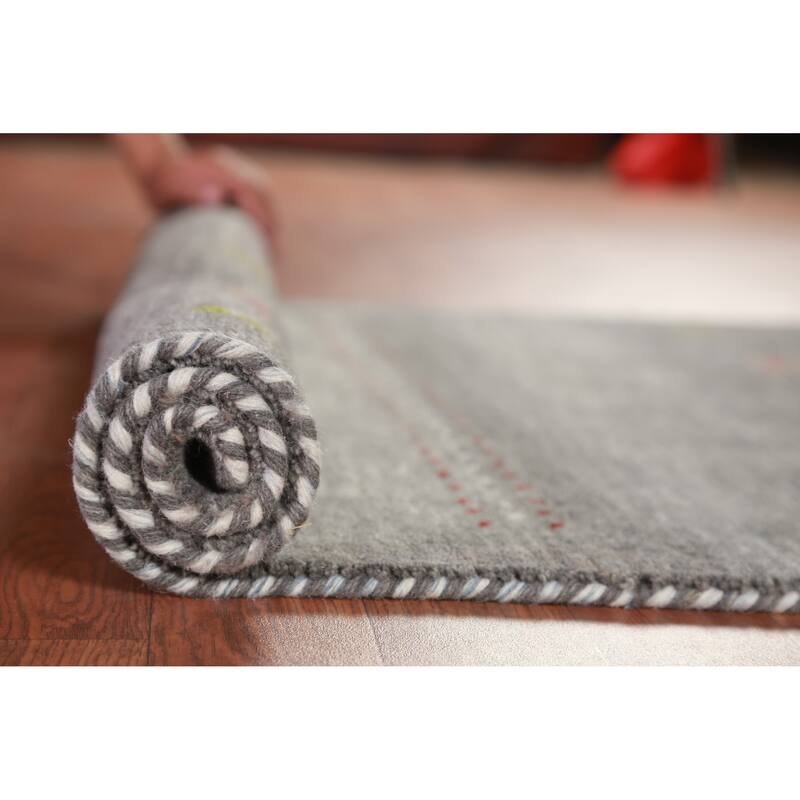 Hand Knotted Oriental 100% Wool Carpet Tribal Animal Pictorial Greys & Charcoal Gabbeh Area Rug - 4' 11'' X 3' 0''